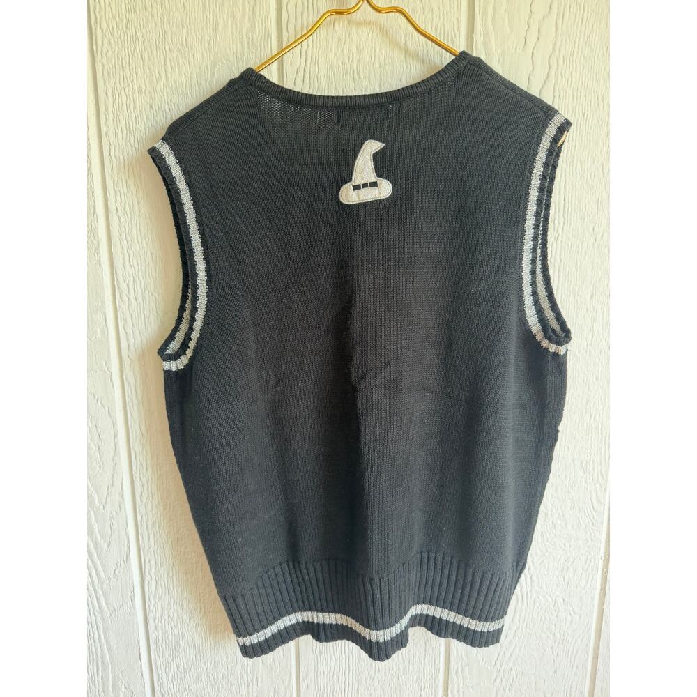 Vintage Embroidered Halloween Sweater Vest Zip Cats Pumpkins Witch Moon LG - Picture 5 of 5